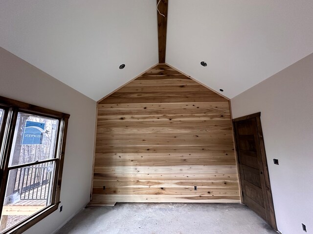 57 Fairview Trl, Morganton, GA 30560 - additional living space with high vaulted ceiling, plenty of natural light, wood walls, and beam ceiling