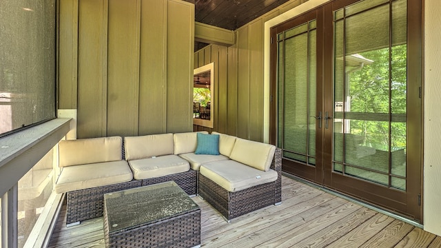 exterior space featuring an outdoor hangout area and french doors
