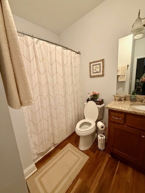 405 Lola Dr, Blairsville, GA 30512 - full bathroom with wood finished floors, vanity, toilet, and a shower with curtain