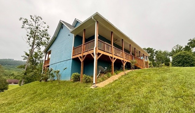405 Lola Dr, Blairsville, GA 30512 - back of property with a lawn, ceiling fan, and a deck