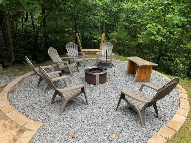 view of patio featuring a fire pit