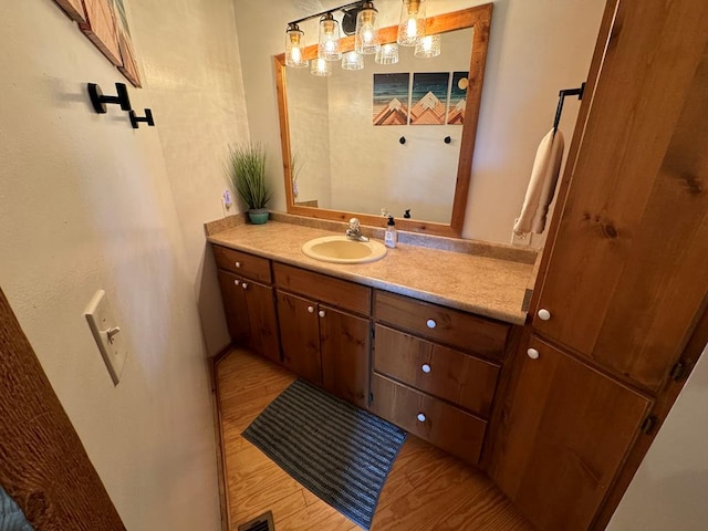 bathroom featuring hardwood / wood-style flooring and vanity