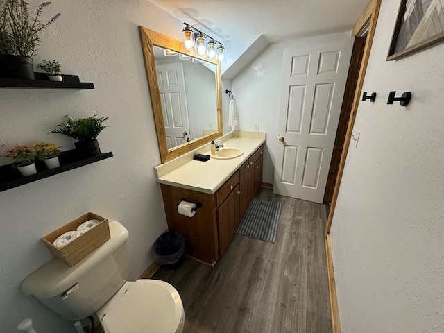 bathroom featuring hardwood / wood-style flooring, toilet, and vanity