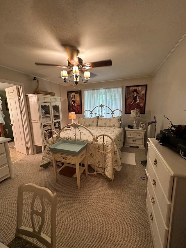10 Whippoorwill Ln, Murphy, NC 28906 - carpeted bedroom with a textured ceiling, ceiling fan, and crown molding