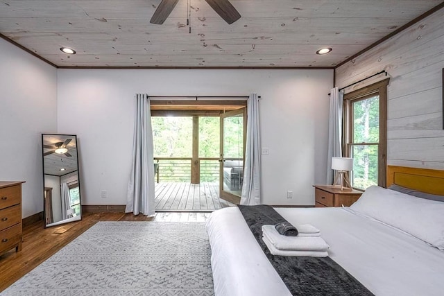 1085 Dills Rd, Blue Ridge, GA 30513 - bedroom with access to outside, wood finished floors, recessed lighting, baseboards, and ceiling fan