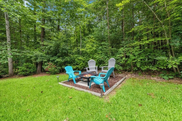 view of yard featuring an outdoor fire pit