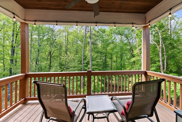 457 Celie Ann Seabolt Rd, Cleveland, GA 30528 - wooden terrace featuring ceiling fan and a forest view