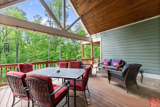 457 Celie Ann Seabolt Rd, Cleveland, GA 30528 - wooden deck with an outdoor hangout area and outdoor dining space
