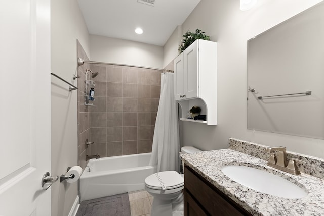 457 Celie Ann Seabolt Rd, Cleveland, GA 30528 - full bath with toilet, shower / bathtub combination with curtain, vanity, and tile patterned floors