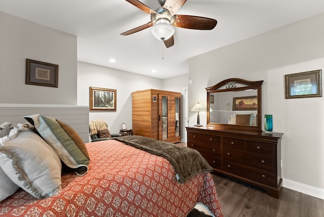 457 Celie Ann Seabolt Rd, Cleveland, GA 30528 - bedroom featuring dark wood-style floors, baseboards, ceiling fan, and recessed lighting