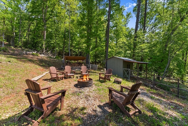 457 Celie Ann Seabolt Rd, Cleveland, GA 30528 - view of yard with a fire pit, fence, and an outdoor structure