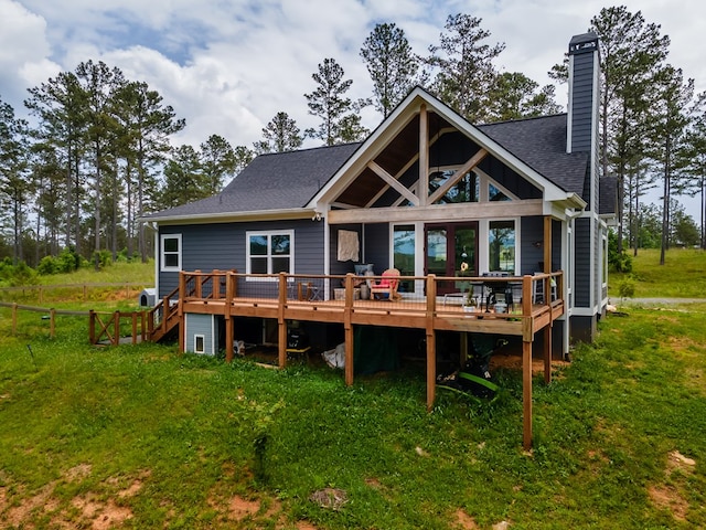 230 High River Lndg, Ellijay, GA 30540 - rear view of house featuring a deck, a chimney, and a shingled roof