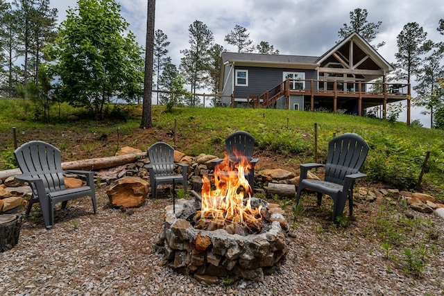 230 High River Lndg, Ellijay, GA 30540 - rear view of property with a fire pit, a deck, and stairway