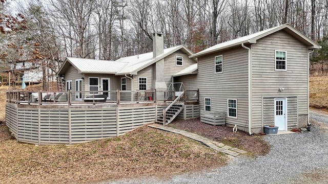 1746 Settlement Rd, Young Harris, GA 30582 - rear view of property featuring stairs, a chimney, and a wooden deck
