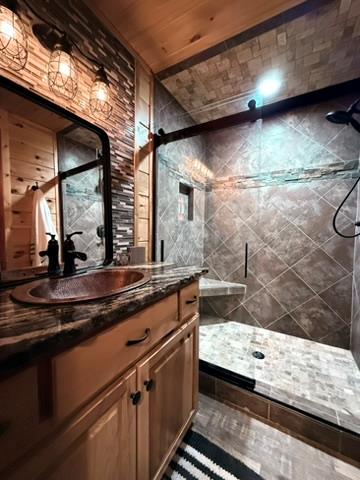 5575 Rainbow Springs Rd, Franklin, NC 28734 - bathroom with vanity and a shower stall