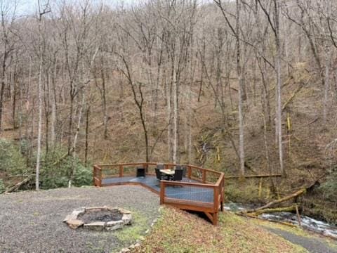 5575 Rainbow Springs Rd, Franklin, NC 28734 - view of yard with an outdoor fire pit and a view of trees