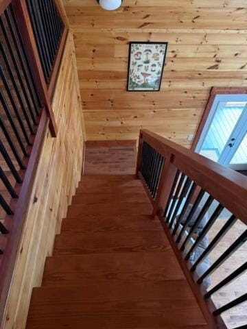 5575 Rainbow Springs Rd, Franklin, NC 28734 - staircase featuring wood finished floors and wood walls