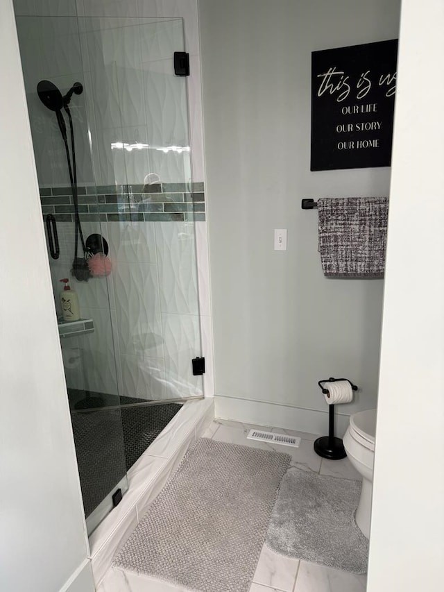 209B N Berrong St, Hiawassee, GA 30546 - bathroom featuring a shower stall and marble finish flooring