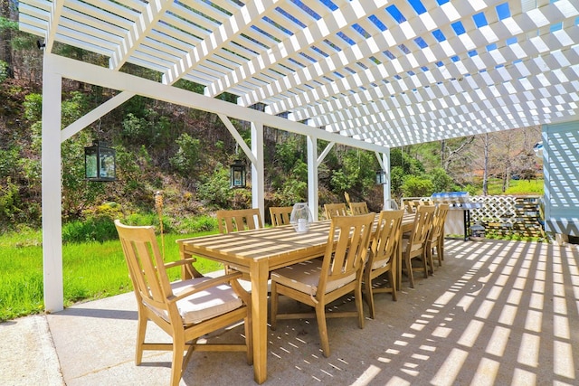 view of patio featuring an outdoor kitchen and a pergola