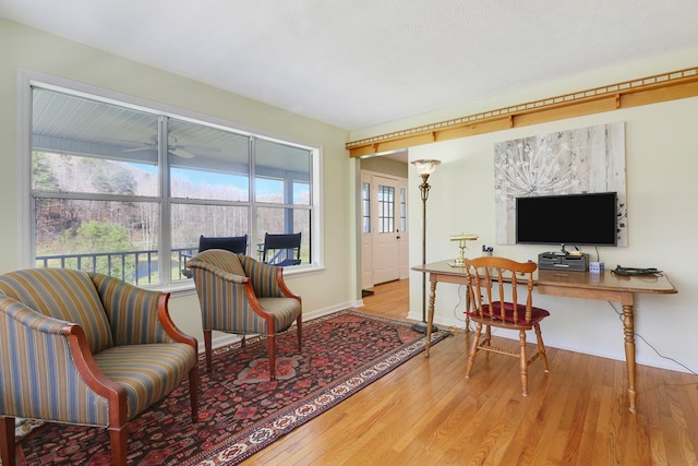 living area with light hardwood / wood-style flooring