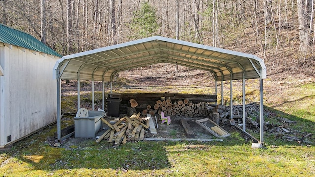 view of parking / parking lot featuring a carport