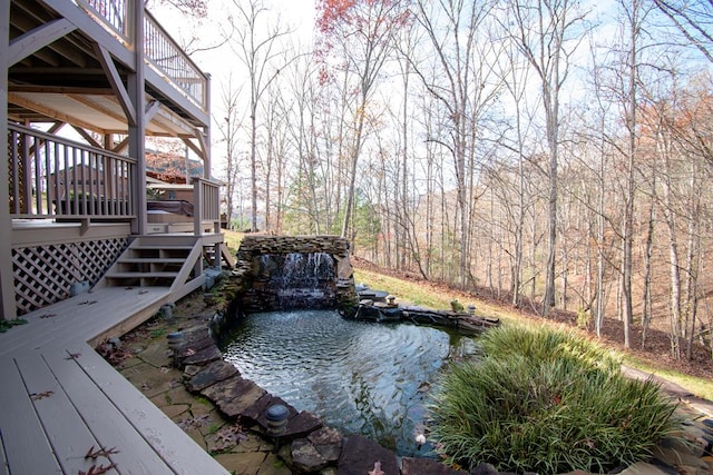 view of swimming pool with a deck