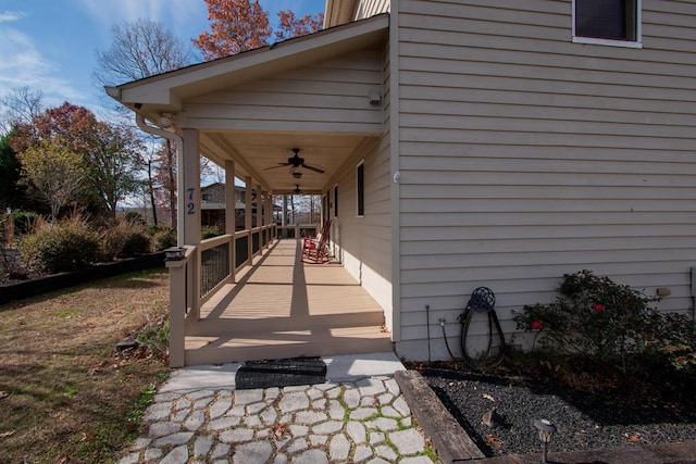 view of patio / terrace featuring ceiling fan