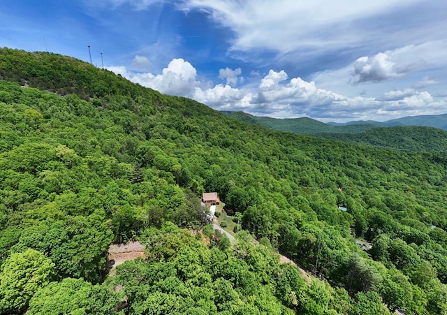 aerial view of a heavily wooded area and mountains