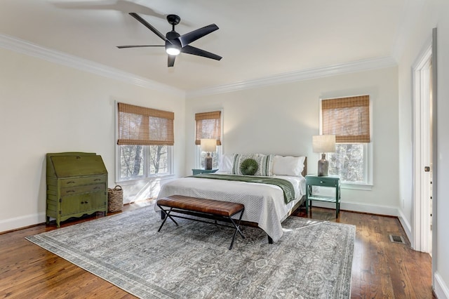 1492 Mcelroy Mountain Dr, Jasper, GA 30143 - bedroom featuring crown molding, multiple windows, wood finished floors, baseboards, and a ceiling fan