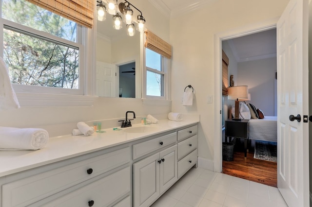 1492 Mcelroy Mountain Dr, Jasper, GA 30143 - ensuite bathroom featuring ornamental molding, healthy amount of natural light, vanity, and tile patterned floors