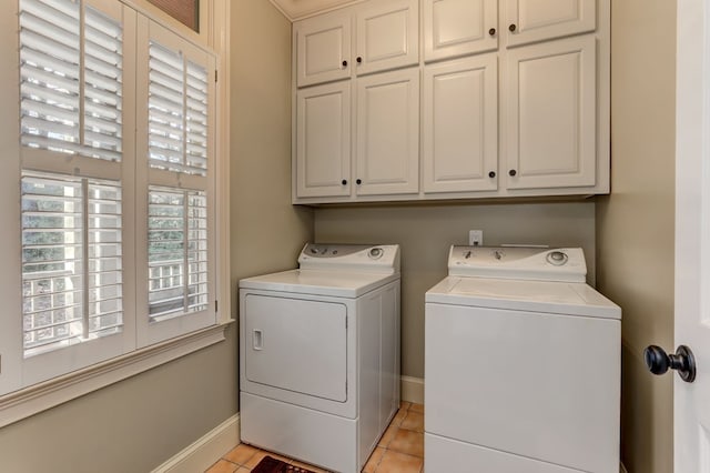 1492 Mcelroy Mountain Dr, Jasper, GA 30143 - laundry area with cabinet space, washing machine and dryer, baseboards, and light tile patterned flooring