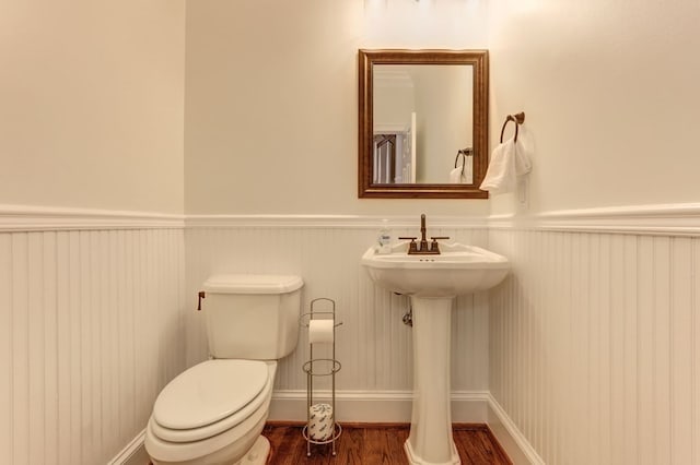 1492 Mcelroy Mountain Dr, Jasper, GA 30143 - bathroom with a wainscoted wall, wood finished floors, toilet, and a sink
