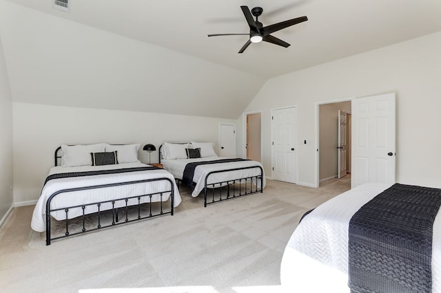 1492 Mcelroy Mountain Dr, Jasper, GA 30143 - bedroom with light colored carpet, vaulted ceiling, baseboards, and ceiling fan