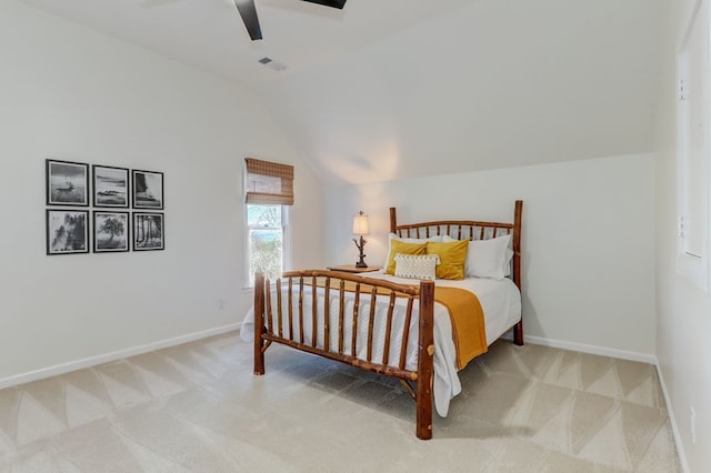 1492 Mcelroy Mountain Dr, Jasper, GA 30143 - carpeted bedroom with vaulted ceiling, baseboards, and a ceiling fan