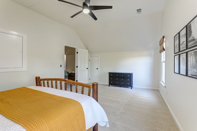 1492 Mcelroy Mountain Dr, Jasper, GA 30143 - bedroom featuring light colored carpet, ceiling fan, lofted ceiling, and baseboards