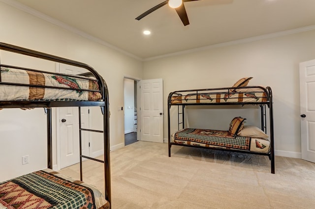 1492 Mcelroy Mountain Dr, Jasper, GA 30143 - bedroom with light carpet, crown molding, recessed lighting, baseboards, and ceiling fan