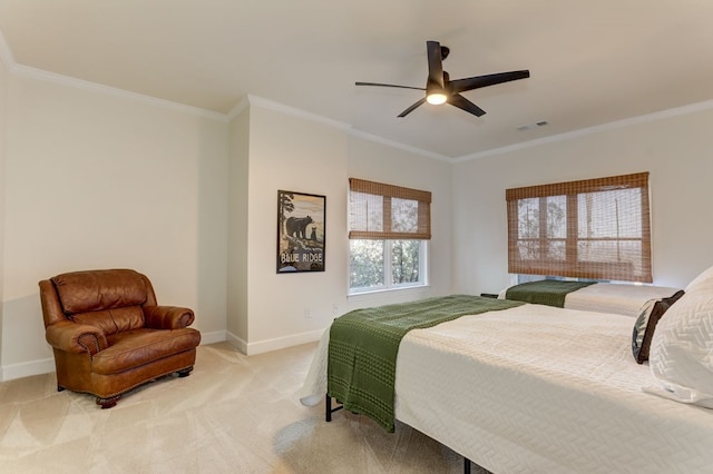 1492 Mcelroy Mountain Dr, Jasper, GA 30143 - bedroom with baseboards, ornamental molding, light colored carpet, and ceiling fan