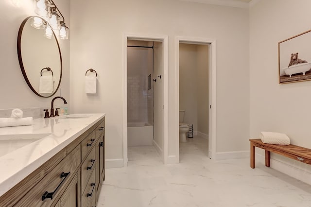 1492 Mcelroy Mountain Dr, Jasper, GA 30143 - bathroom with double vanity, toilet, a tub, baseboards, and a shower