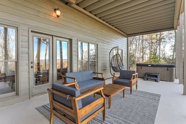 1492 Mcelroy Mountain Dr, Jasper, GA 30143 - view of patio / terrace featuring a hot tub and an outdoor living space