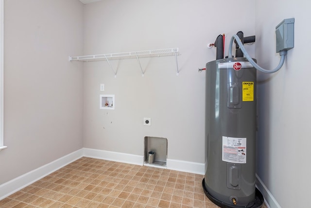 410 N Sharp Mountain Church Ln, Ball Ground, GA 30107 - washroom featuring water heater, washer hookup, hookup for an electric dryer, and baseboards