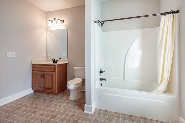 410 N Sharp Mountain Church Ln, Ball Ground, GA 30107 - full bathroom featuring baseboards, shower / bath combo, toilet, and vanity