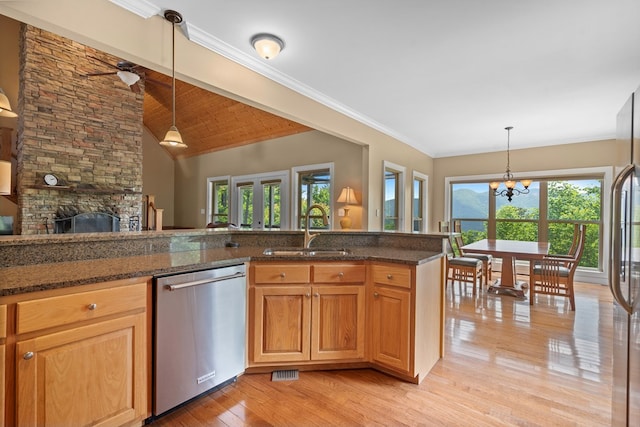 301 Shadow Mountain Rd, Dillard, GA 30537 - kitchen with a sink, dishwasher, healthy amount of natural light, light wood-style flooring, and crown molding