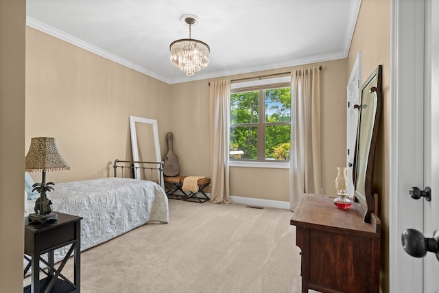 301 Shadow Mountain Rd, Dillard, GA 30537 - carpeted bedroom featuring ornamental molding, a chandelier, and baseboards