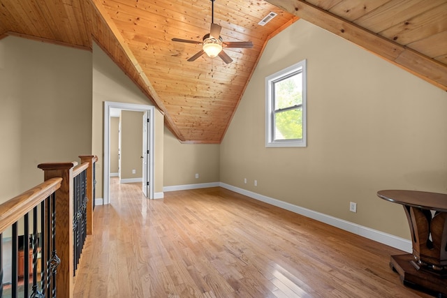 301 Shadow Mountain Rd, Dillard, GA 30537 - additional living space with wooden ceiling, light wood-type flooring, lofted ceiling, ceiling fan, and baseboards