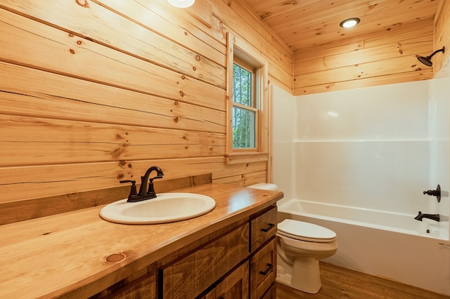 65 Christopher Dr, Ellijay, GA 30540 - full bath featuring wood finished floors, vanity, wood ceiling, and shower / bath combination