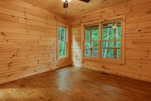 65 Christopher Dr, Ellijay, GA 30540 - spare room featuring ceiling fan, healthy amount of natural light, hardwood / wood-style flooring, wooden walls, and wooden ceiling