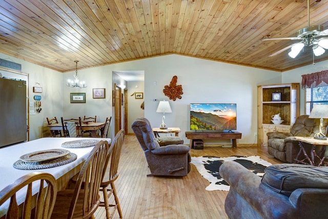 living area featuring wood ceiling, light wood-style flooring, and crown molding