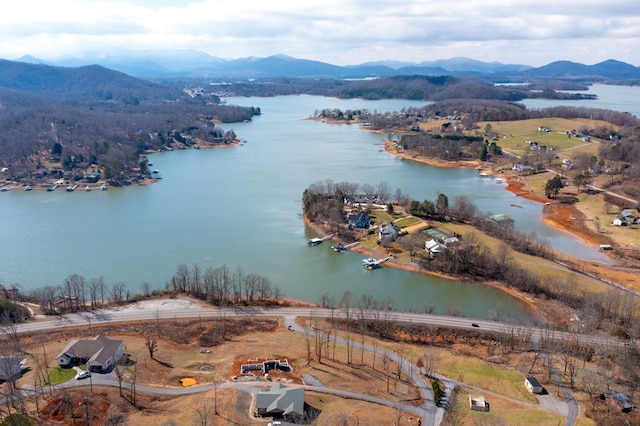 aerial view with a water and mountain view