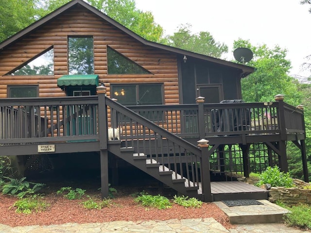 47 Starry Night Path, Murphy, NC 28906 - rear view of house with a deck, log veneer siding, and stairs
