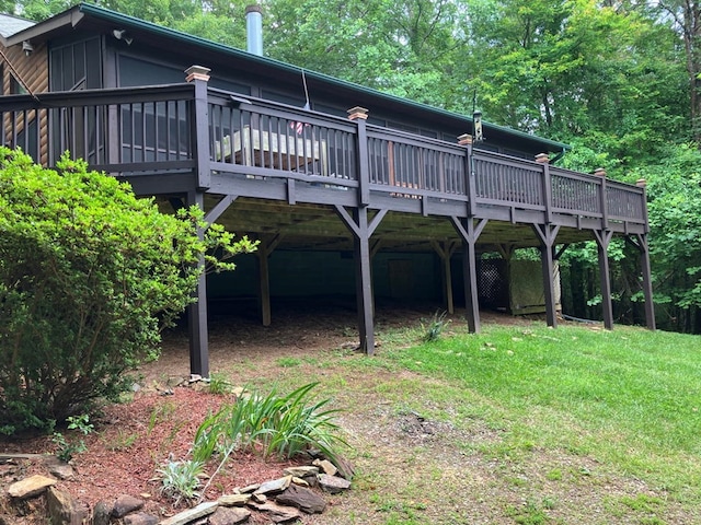 47 Starry Night Path, Murphy, NC 28906 - rear view of house featuring a wooden deck, a yard, and a carport